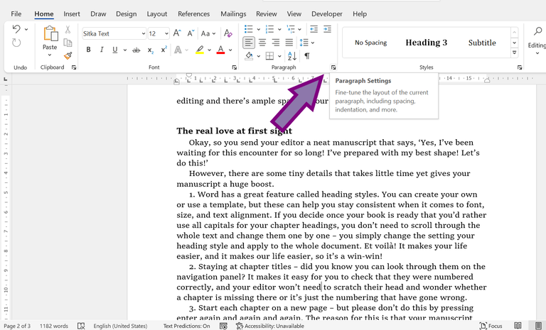 Paragraph settings