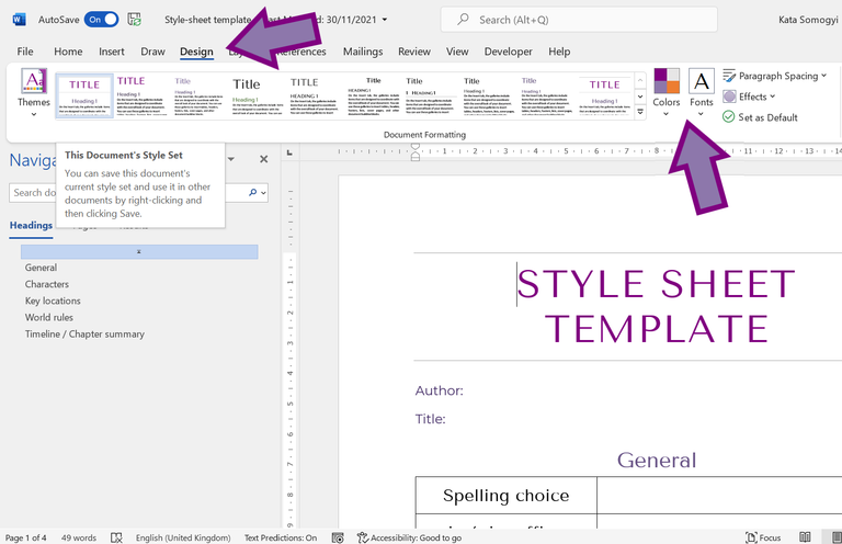 Styles in design tab
